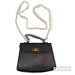 Boutique Womens Small Purse Handbag Black with Gold Chain Shoulder Strap